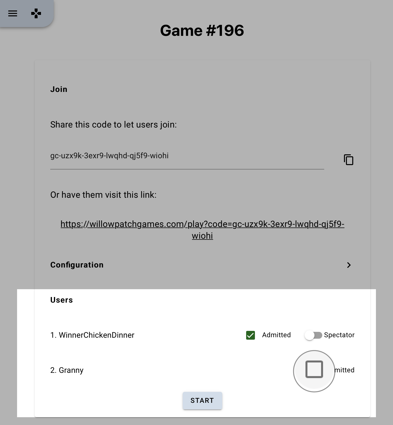 Admit Player