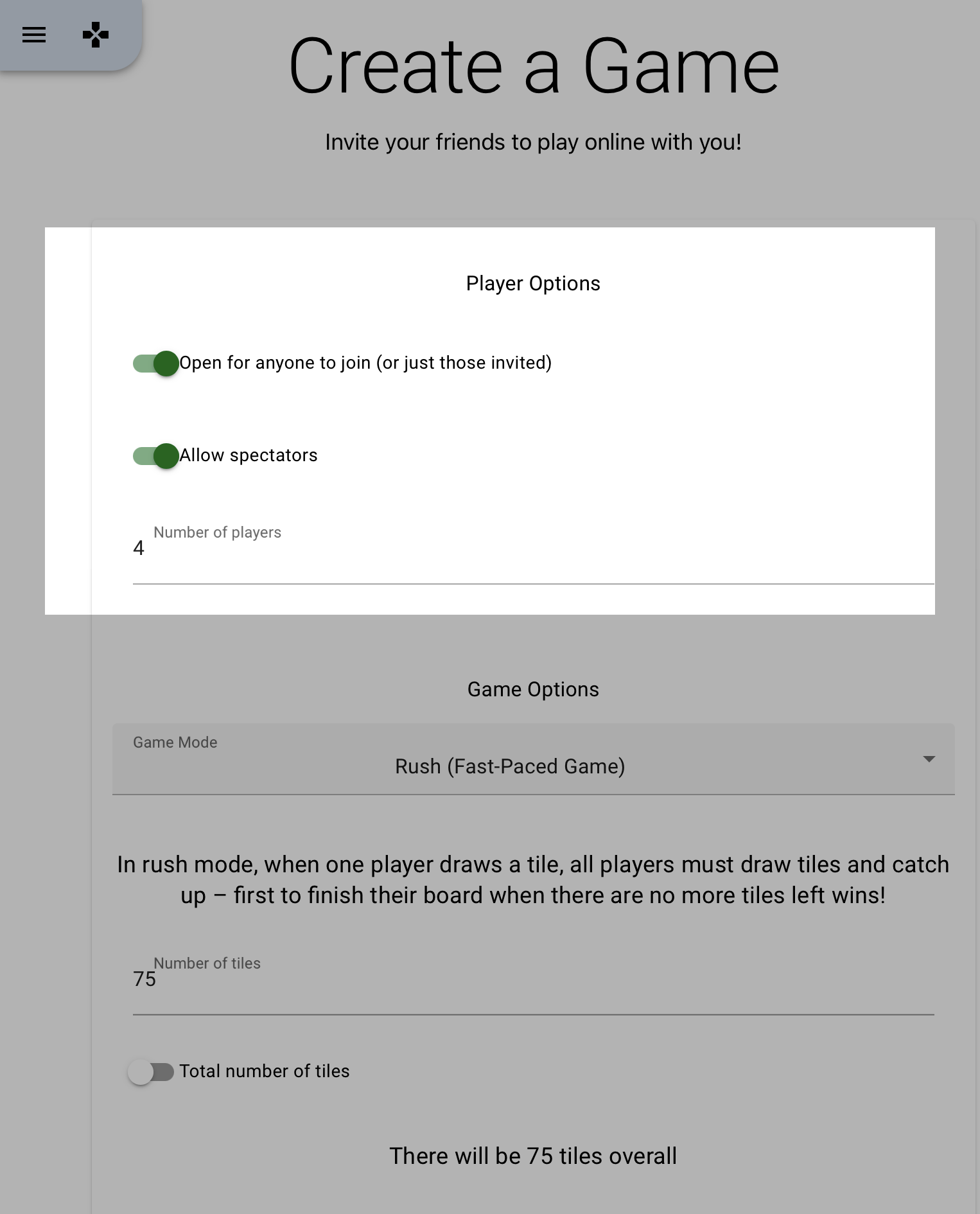 Game Player Options